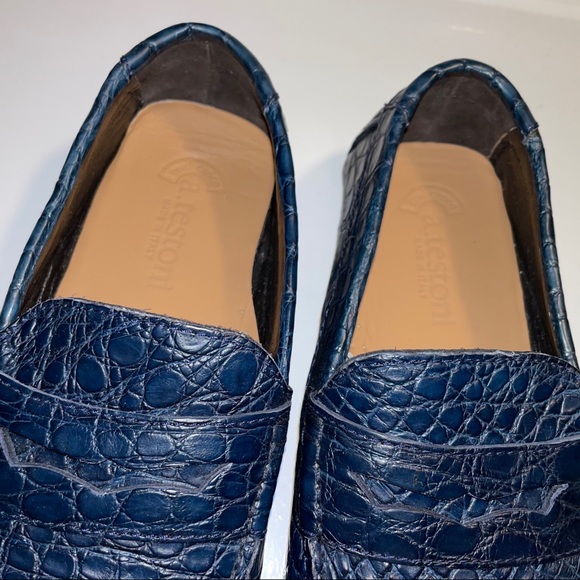 a. testoni Rare Navy Blue Crocodile Penny Loafers - Picture 14 of 17
